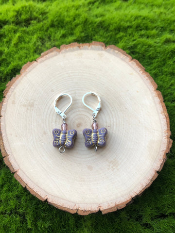 Purple and Gold Butterfly Earrings