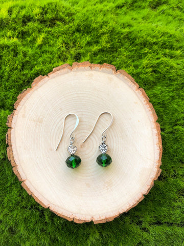 Small Heart Earrings- green beads