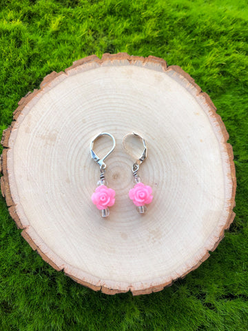 Pink Rose Earrings- Style B