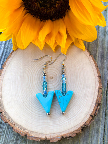 Howlite Arrow earrings- turquoise seed beads