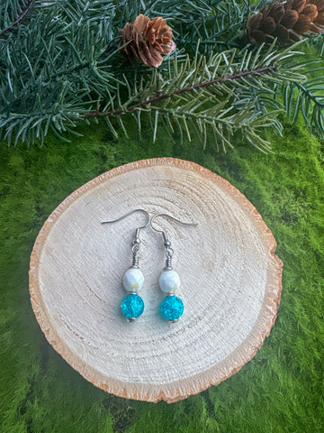 Irridescent Blue and White Stack Earrings