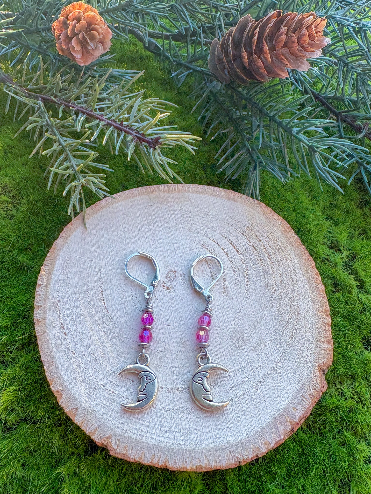 Moon Earrings- iridescent pink hoops