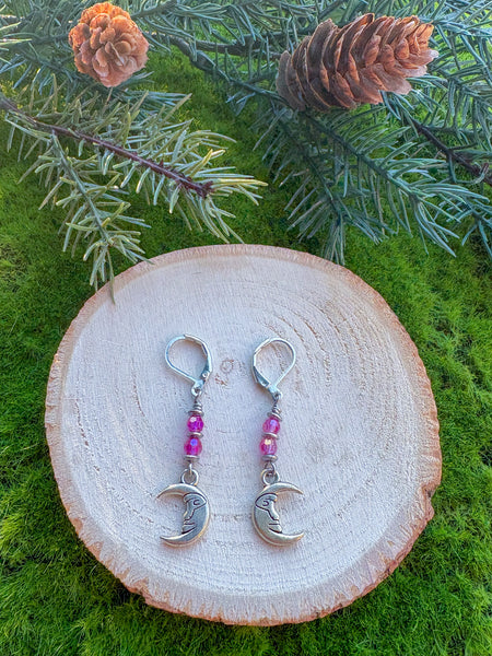 Moon Earrings- iridescent pink hoops