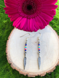 Multicolor seed bead feather earrings