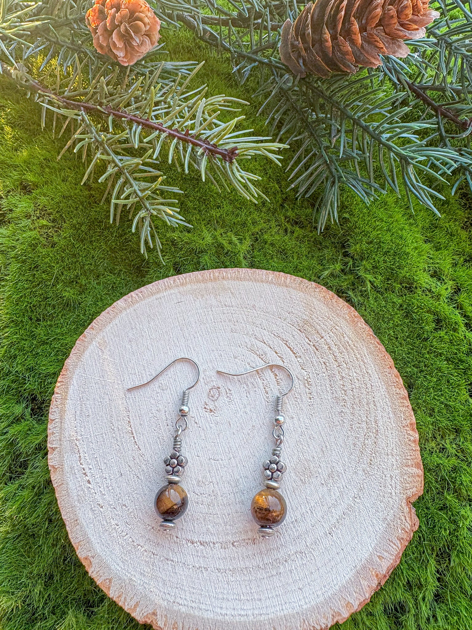 Tigers Eye Floral Earrings