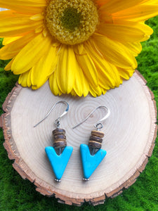 Turquoise Howlite Arrow Earrings- wood stack beads