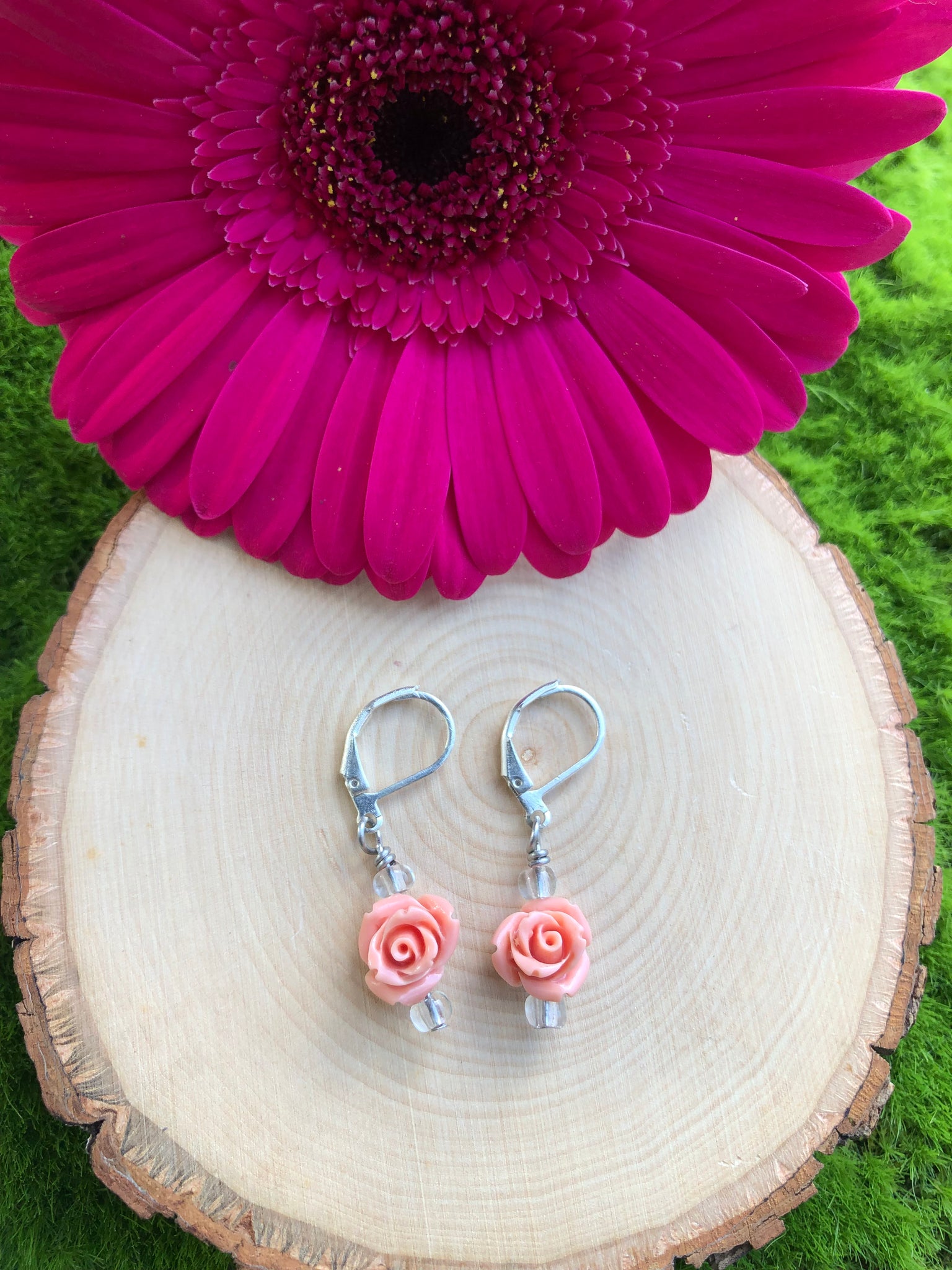 Pink rose earrings- style A