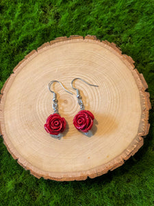 Large red rose earrings