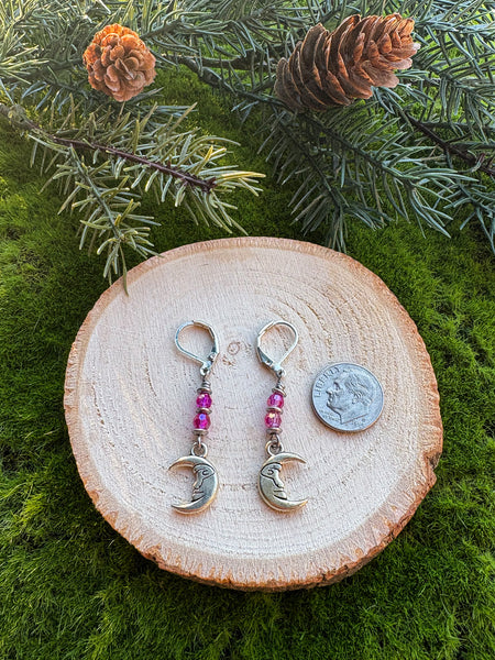 Moon Earrings- iridescent pink hoops
