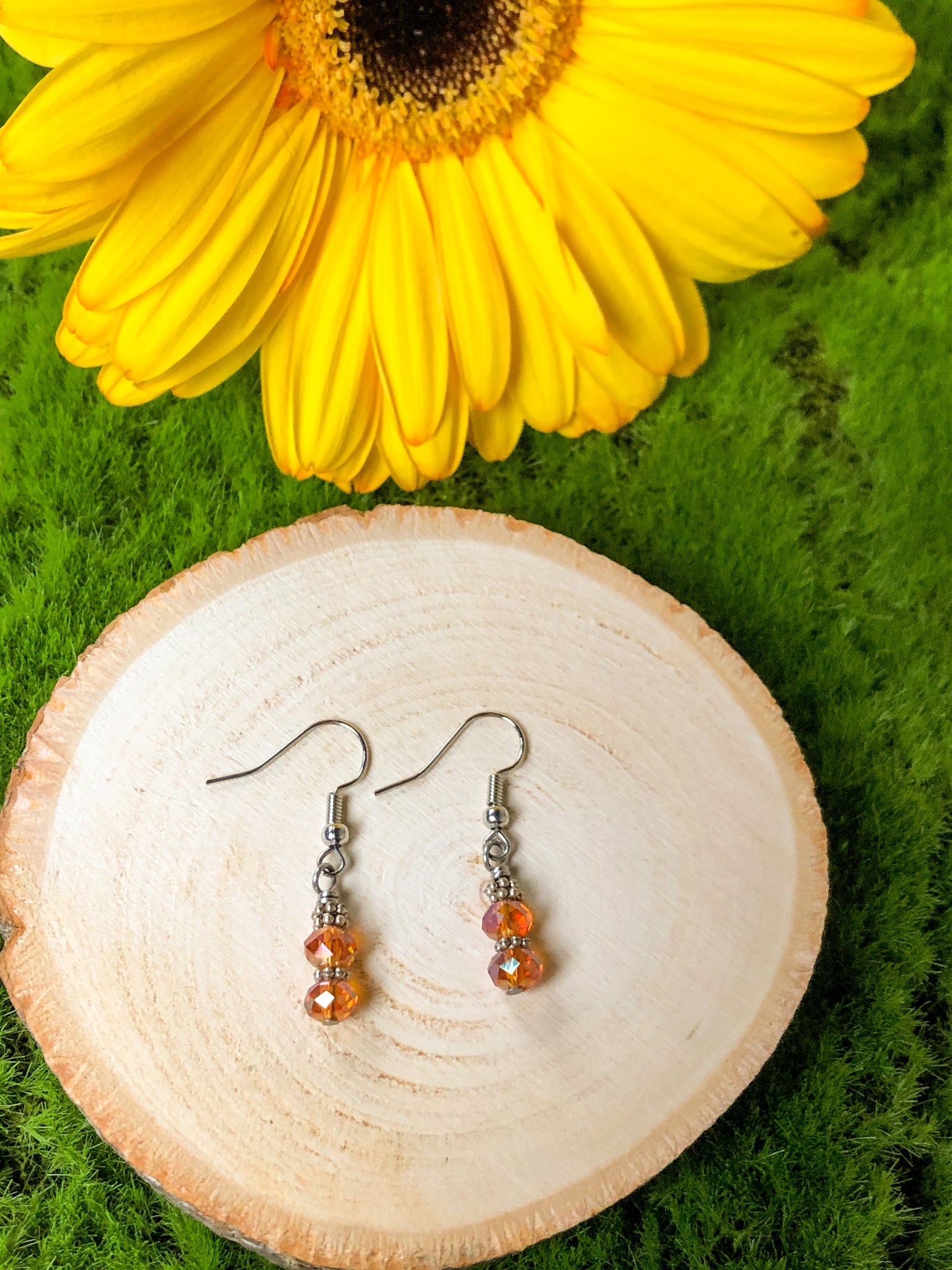 Sunshine stack earrings- iridescent orange beads