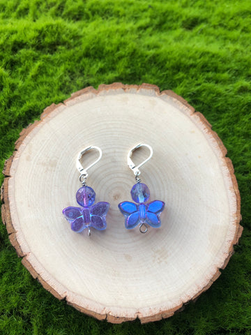 Iridescent purple butterfly earrings