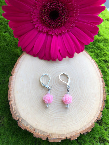 Pink rose earrings- style C