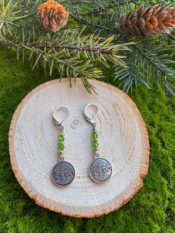 Tree Earrings- Style B, light green double stack
