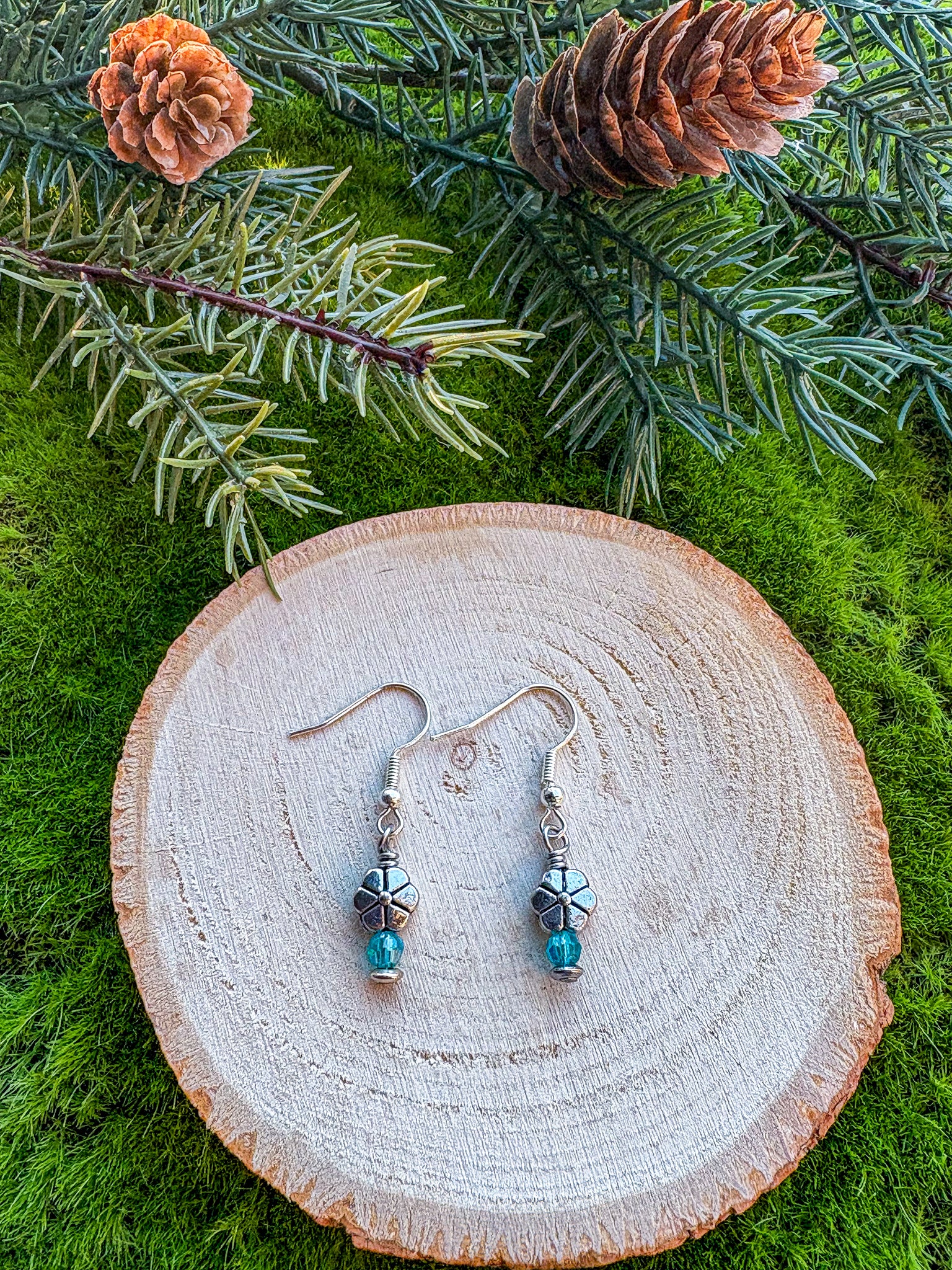 Floral Earrings- Style B, blue beads