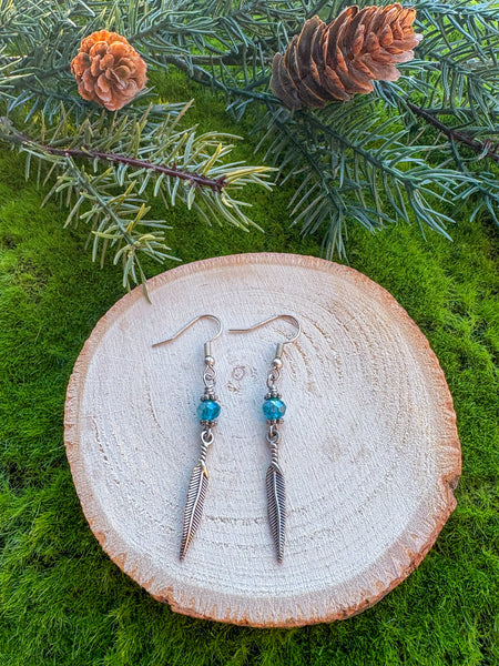 Feather Earrings- iridescent blue