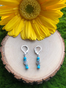 Heart earrings- blue seed beads leverbacks