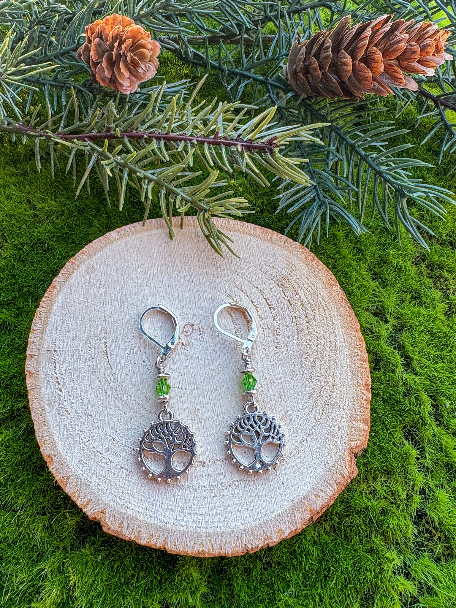 Tree Earrings- Style A, light green single stack
