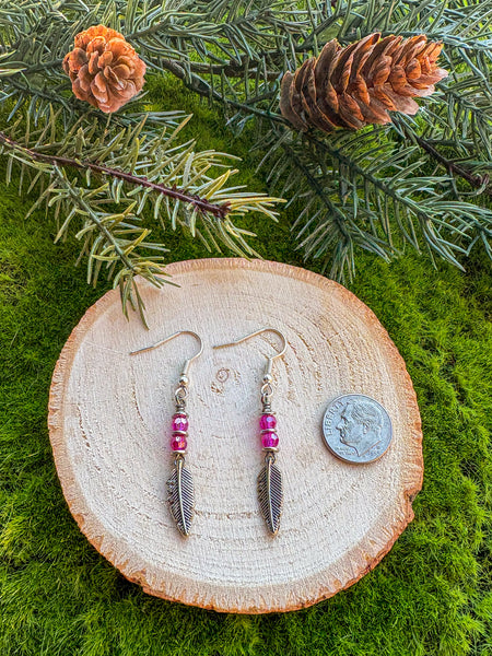Feather Earrings- pink