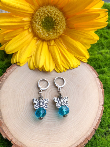 Blue butterfly earrings