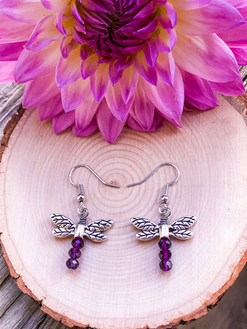 Dragonfly Earrings- dark purple