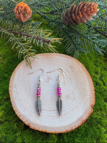 Feather Earrings- pink