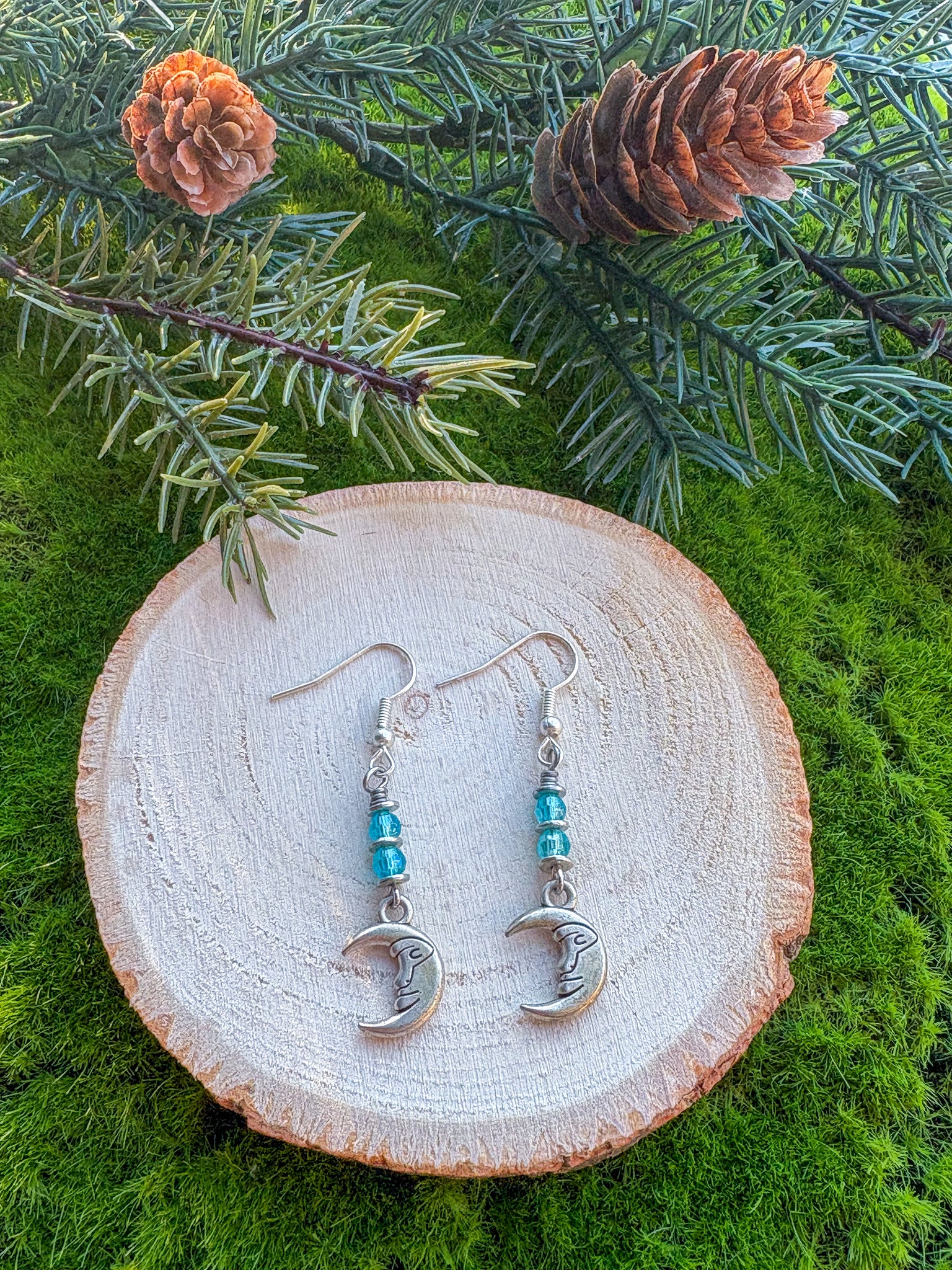 Moon Earrings- iridescent light blue double stack