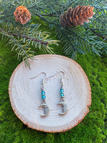 Moon Earrings- iridescent light blue double stack