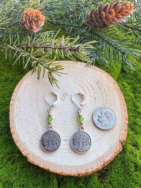 Tree Earrings- Style B, light green single stack