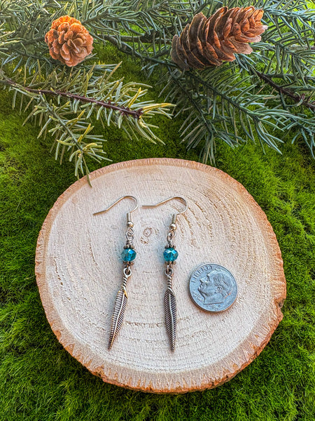 Feather Earrings- iridescent blue