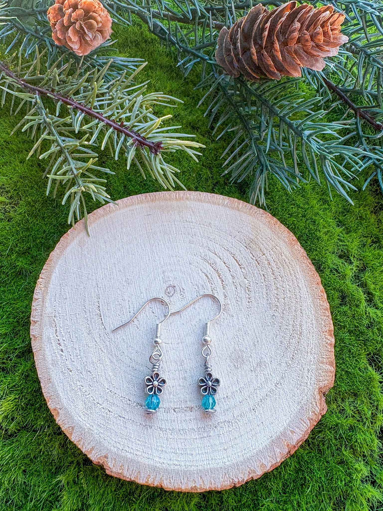 Floral Earrings- Style A, light blue