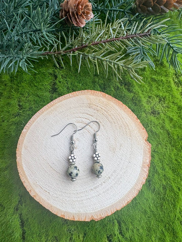 Dalmatian Jasper Floral Earrings