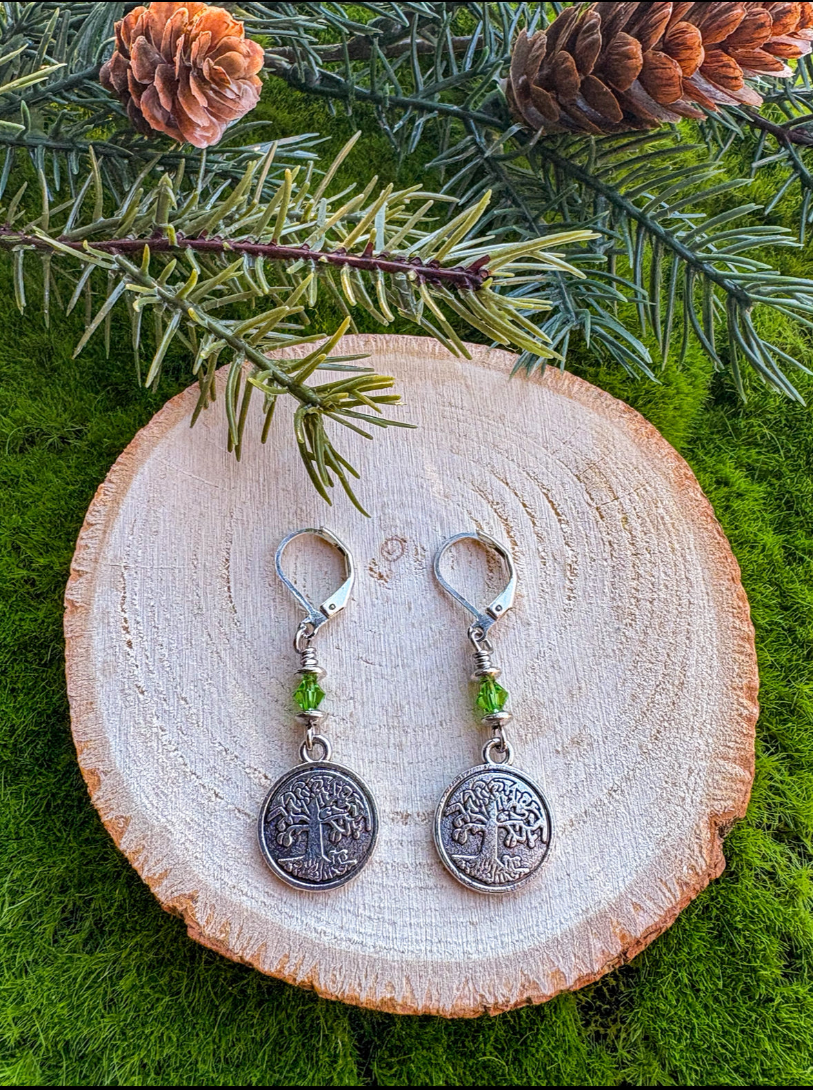 Tree Earrings- Style B, light green single stack