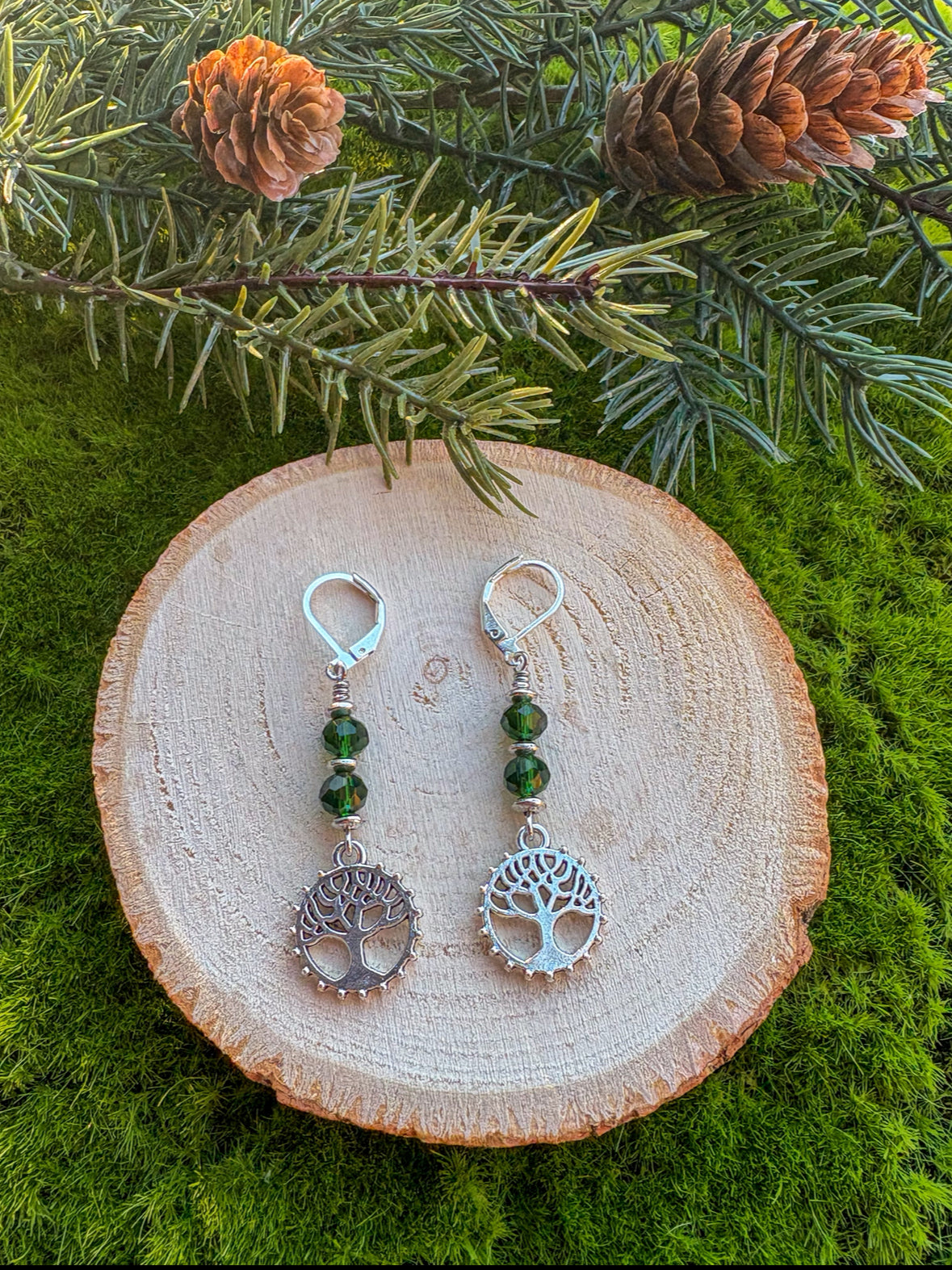 Tree Earrings- Style A, dark green double stack