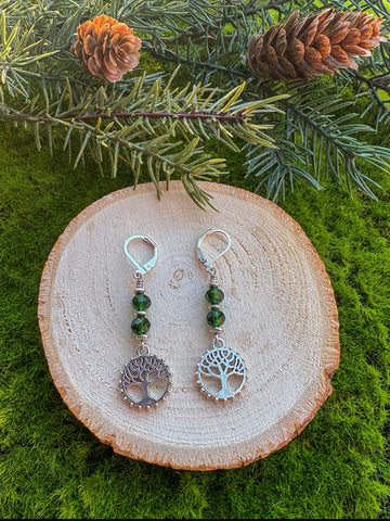 Tree Earrings- Style A, dark green double stack