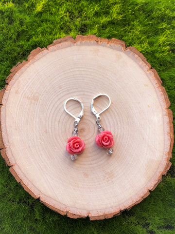 Pink Rose Earrings- Style A