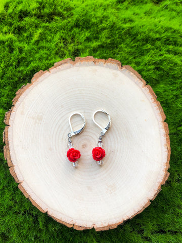 Small Red Rose Earrings